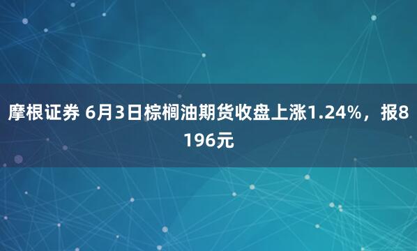 摩根证券 6月3日棕榈油期货收盘上涨1.24%，报8196元