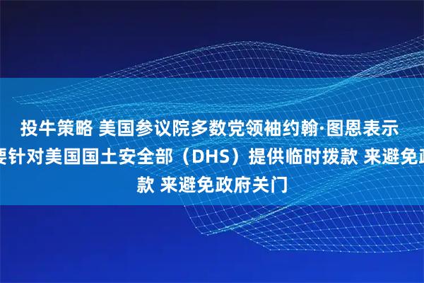 投牛策略 美国参议院多数党领袖约翰·图恩表示 可能需要针对美国国土安全部（DHS）提供临时拨款 来避免政府关门