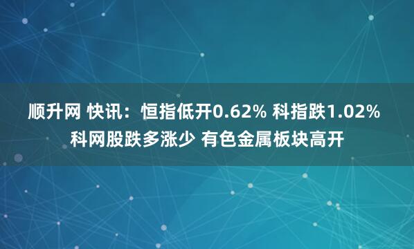 顺升网 快讯：恒指低开0.62% 科指跌1.02% 科网股跌多涨少 有色金属板块高开